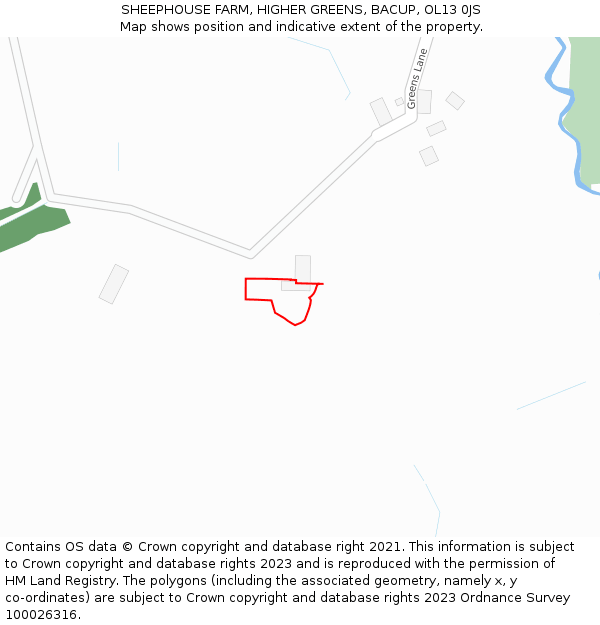 SHEEPHOUSE FARM, HIGHER GREENS, BACUP, OL13 0JS: Location map and indicative extent of plot