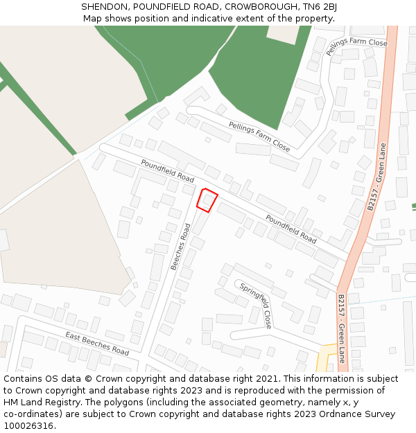 SHENDON, POUNDFIELD ROAD, CROWBOROUGH, TN6 2BJ: Location map and indicative extent of plot