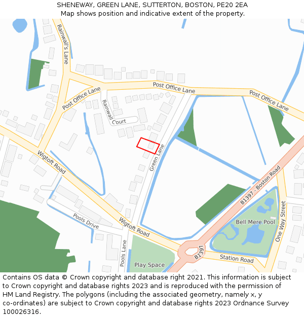 SHENEWAY, GREEN LANE, SUTTERTON, BOSTON, PE20 2EA: Location map and indicative extent of plot