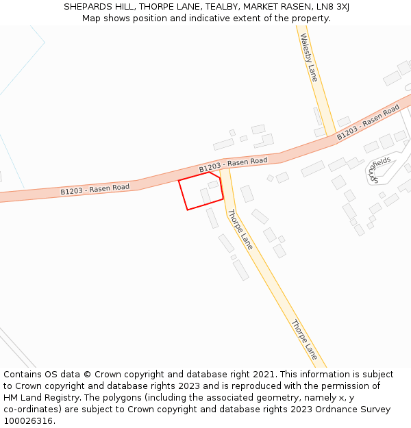 SHEPARDS HILL, THORPE LANE, TEALBY, MARKET RASEN, LN8 3XJ: Location map and indicative extent of plot