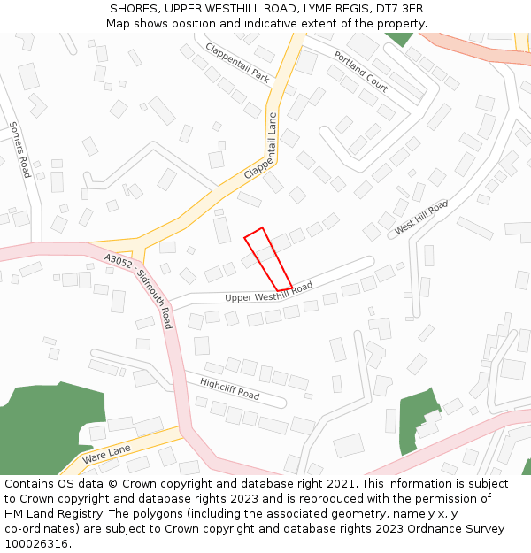 SHORES, UPPER WESTHILL ROAD, LYME REGIS, DT7 3ER: Location map and indicative extent of plot