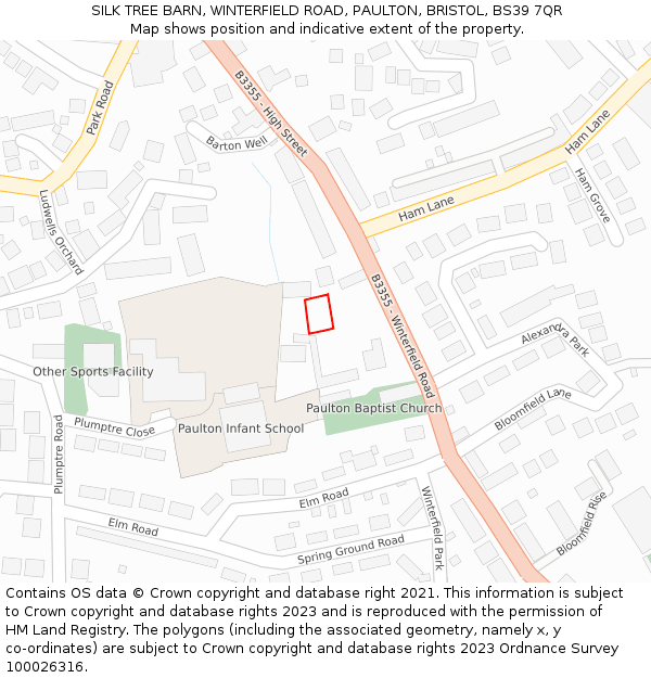 SILK TREE BARN, WINTERFIELD ROAD, PAULTON, BRISTOL, BS39 7QR: Location map and indicative extent of plot