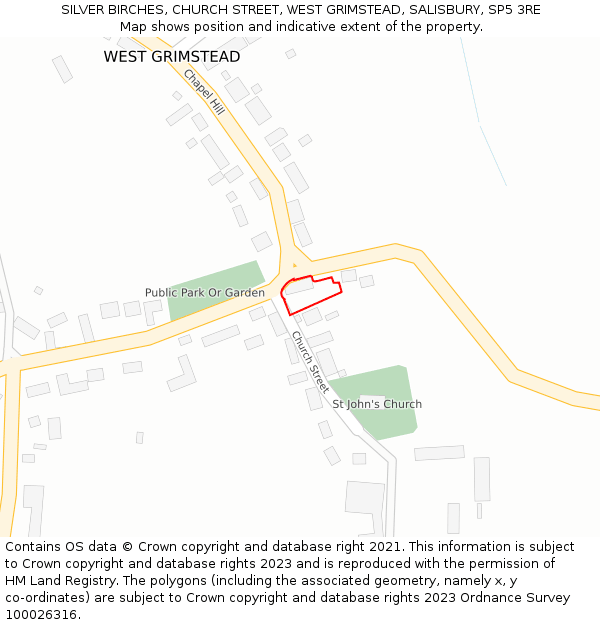 SILVER BIRCHES, CHURCH STREET, WEST GRIMSTEAD, SALISBURY, SP5 3RE: Location map and indicative extent of plot