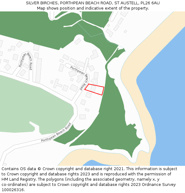 SILVER BIRCHES, PORTHPEAN BEACH ROAD, ST AUSTELL, PL26 6AU: Location map and indicative extent of plot