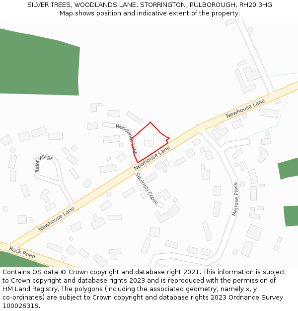 SILVER TREES, WOODLANDS LANE, STORRINGTON, PULBOROUGH, RH20 3HG: Location map and indicative extent of plot