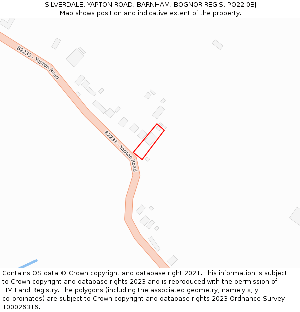 SILVERDALE, YAPTON ROAD, BARNHAM, BOGNOR REGIS, PO22 0BJ: Location map and indicative extent of plot