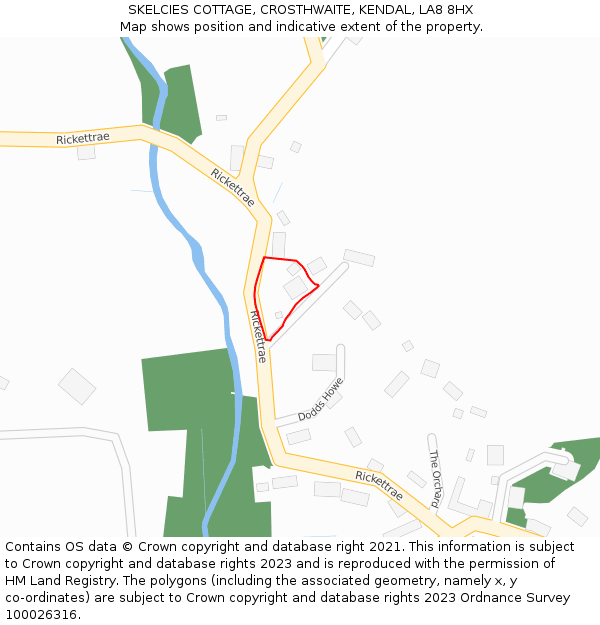 SKELCIES COTTAGE, CROSTHWAITE, KENDAL, LA8 8HX: Location map and indicative extent of plot