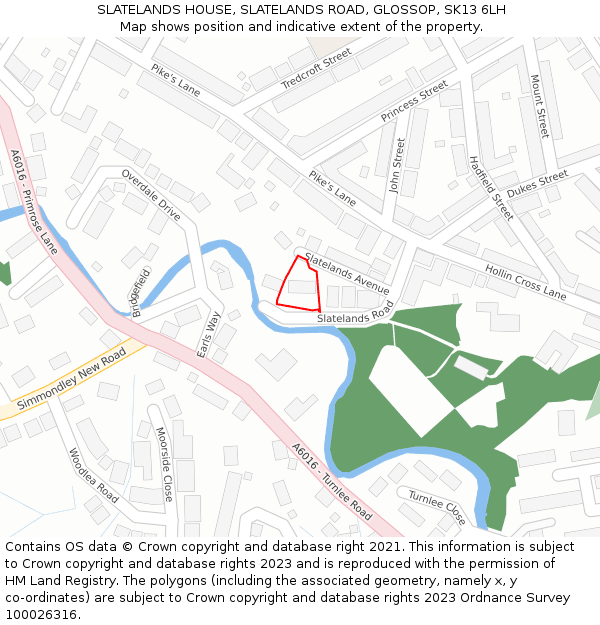 SLATELANDS HOUSE, SLATELANDS ROAD, GLOSSOP, SK13 6LH: Location map and indicative extent of plot