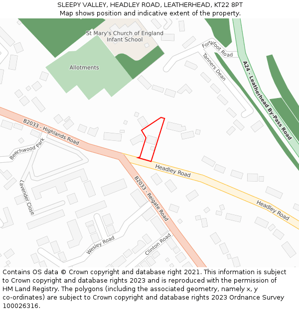 SLEEPY VALLEY, HEADLEY ROAD, LEATHERHEAD, KT22 8PT: Location map and indicative extent of plot