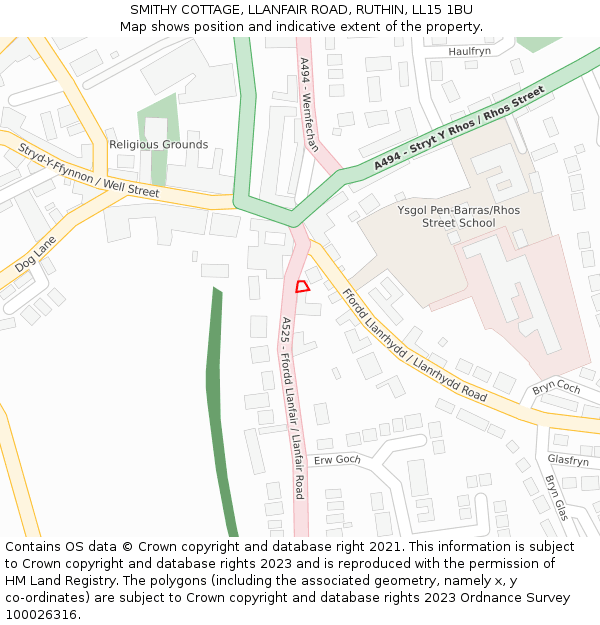 SMITHY COTTAGE, LLANFAIR ROAD, RUTHIN, LL15 1BU: Location map and indicative extent of plot