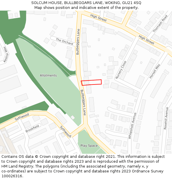 SOLCUM HOUSE, BULLBEGGARS LANE, WOKING, GU21 4SQ: Location map and indicative extent of plot