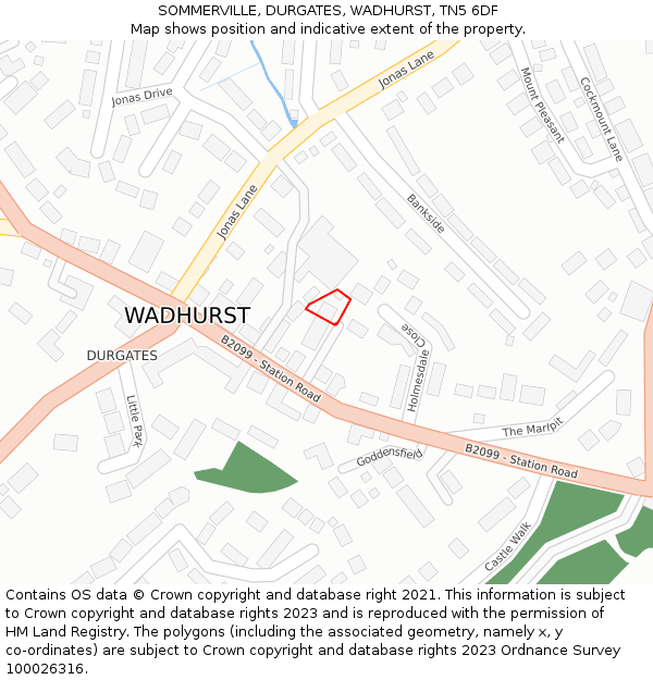 SOMMERVILLE, DURGATES, WADHURST, TN5 6DF: Location map and indicative extent of plot