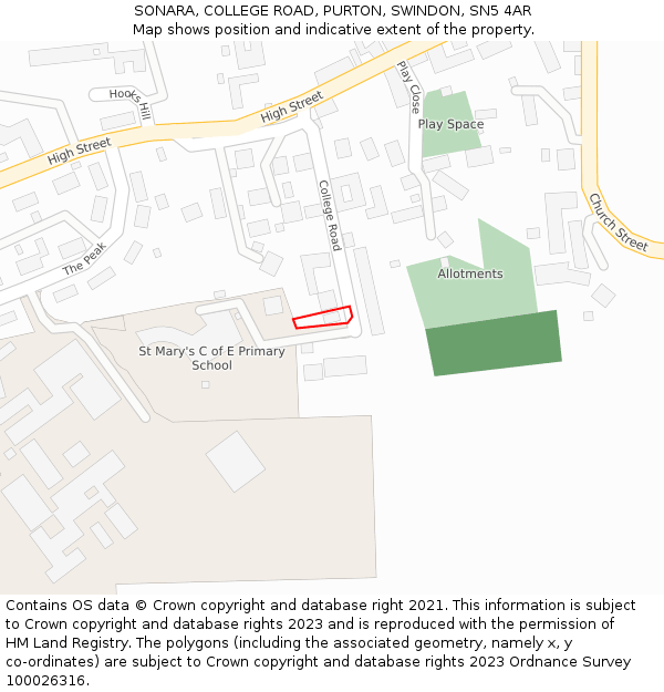 SONARA, COLLEGE ROAD, PURTON, SWINDON, SN5 4AR: Location map and indicative extent of plot