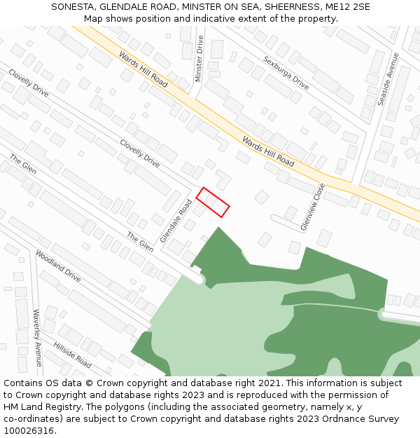 SONESTA, GLENDALE ROAD, MINSTER ON SEA, SHEERNESS, ME12 2SE: Location map and indicative extent of plot