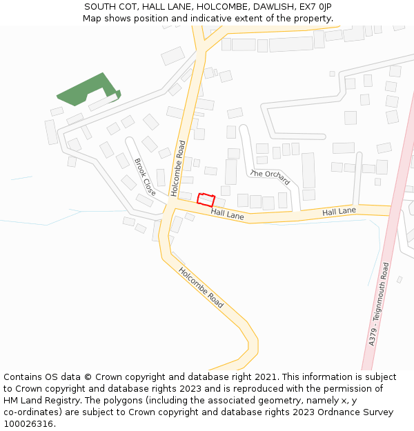 SOUTH COT, HALL LANE, HOLCOMBE, DAWLISH, EX7 0JP: Location map and indicative extent of plot