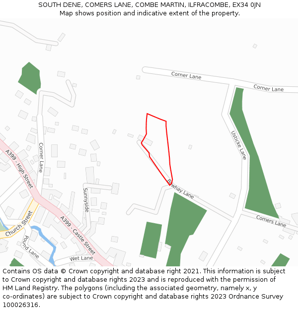 SOUTH DENE, COMERS LANE, COMBE MARTIN, ILFRACOMBE, EX34 0JN: Location map and indicative extent of plot