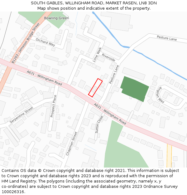 SOUTH GABLES, WILLINGHAM ROAD, MARKET RASEN, LN8 3DN: Location map and indicative extent of plot