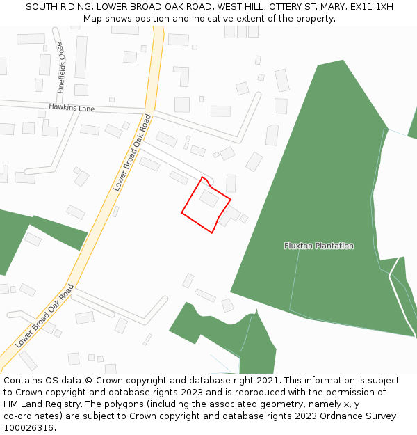 SOUTH RIDING, LOWER BROAD OAK ROAD, WEST HILL, OTTERY ST. MARY, EX11 1XH: Location map and indicative extent of plot