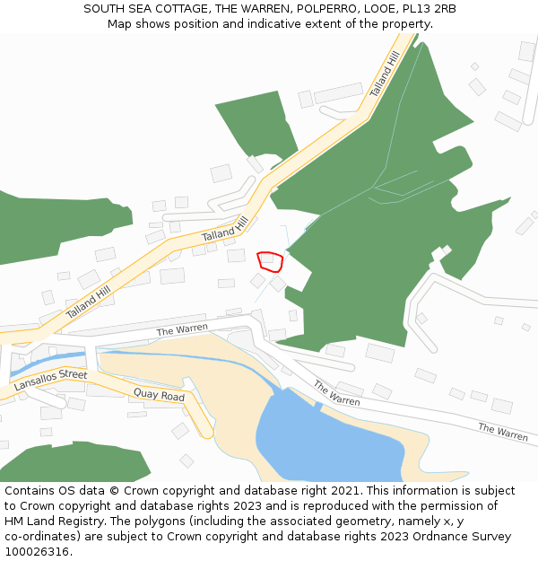 SOUTH SEA COTTAGE, THE WARREN, POLPERRO, LOOE, PL13 2RB: Location map and indicative extent of plot