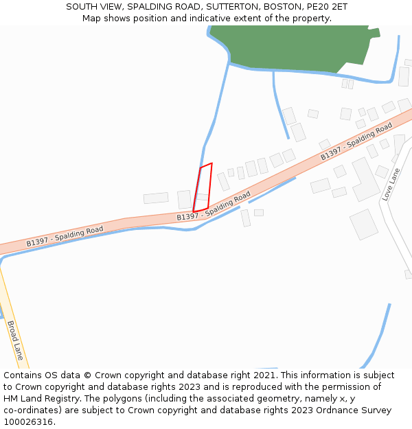 SOUTH VIEW, SPALDING ROAD, SUTTERTON, BOSTON, PE20 2ET: Location map and indicative extent of plot