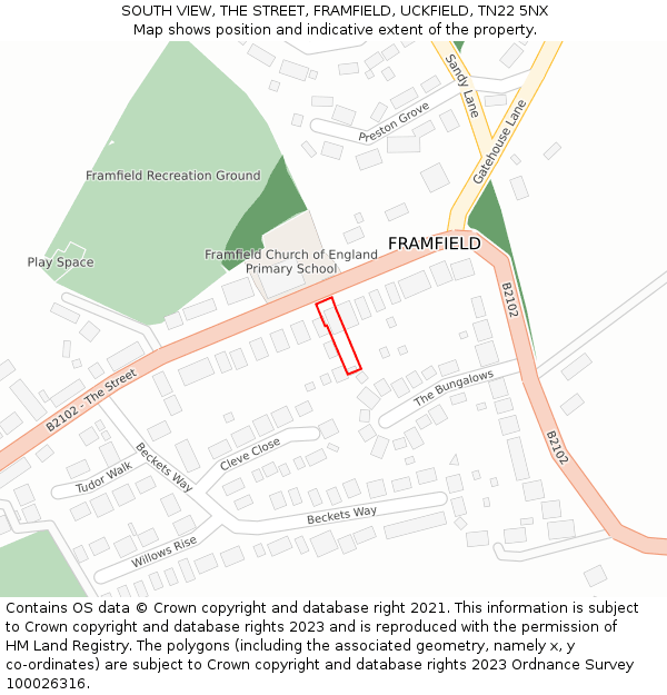 SOUTH VIEW, THE STREET, FRAMFIELD, UCKFIELD, TN22 5NX: Location map and indicative extent of plot