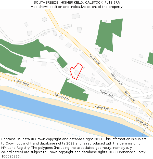 SOUTHBREEZE, HIGHER KELLY, CALSTOCK, PL18 9RA: Location map and indicative extent of plot