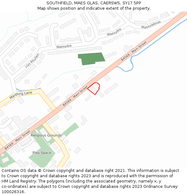 SOUTHFIELD, MAES GLAS, CAERSWS, SY17 5PP: Location map and indicative extent of plot