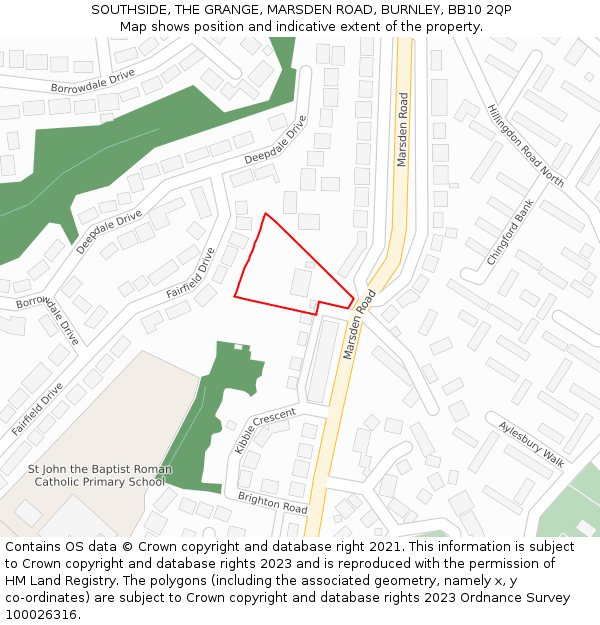 SOUTHSIDE, THE GRANGE, MARSDEN ROAD, BURNLEY, BB10 2QP: Location map and indicative extent of plot