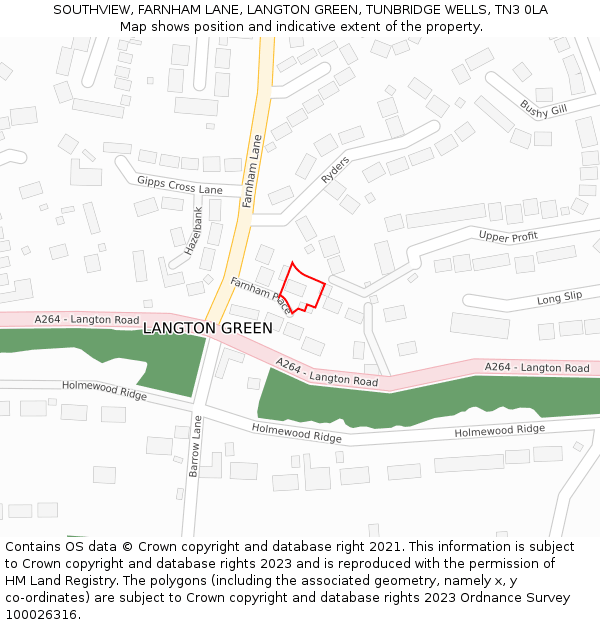 SOUTHVIEW, FARNHAM LANE, LANGTON GREEN, TUNBRIDGE WELLS, TN3 0LA: Location map and indicative extent of plot