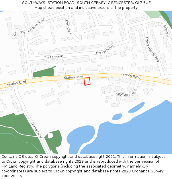 SOUTHWAYS, STATION ROAD, SOUTH CERNEY, CIRENCESTER, GL7 5UE: Location map and indicative extent of plot