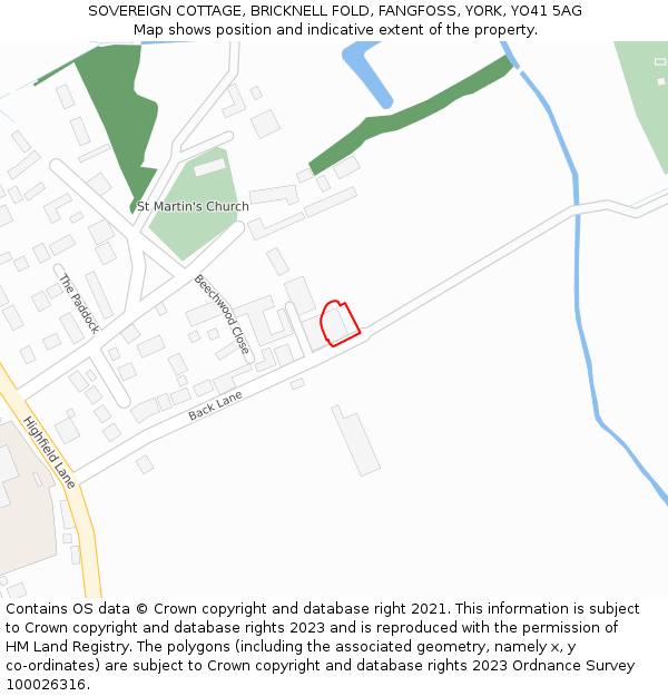 SOVEREIGN COTTAGE, BRICKNELL FOLD, FANGFOSS, YORK, YO41 5AG: Location map and indicative extent of plot