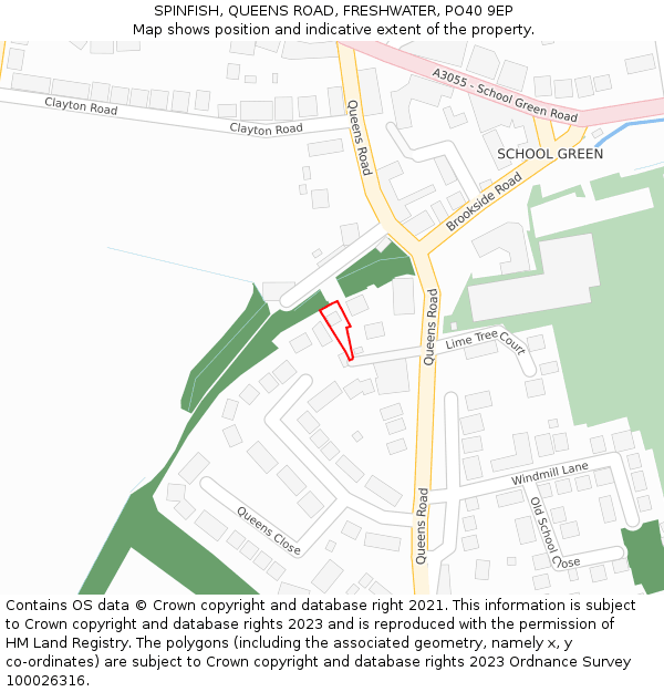 SPINFISH, QUEENS ROAD, FRESHWATER, PO40 9EP: Location map and indicative extent of plot