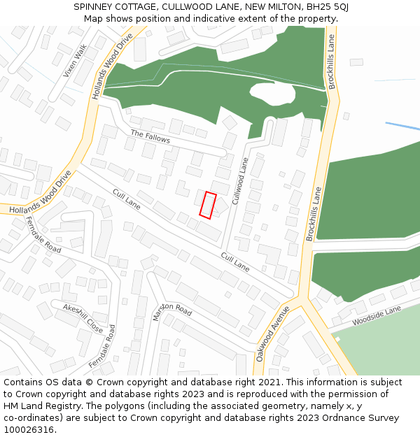 SPINNEY COTTAGE, CULLWOOD LANE, NEW MILTON, BH25 5QJ: Location map and indicative extent of plot