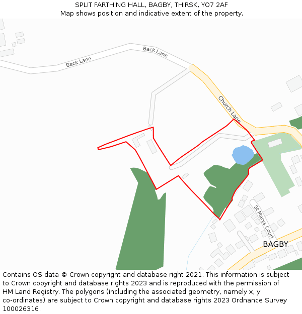 SPLIT FARTHING HALL, BAGBY, THIRSK, YO7 2AF: Location map and indicative extent of plot