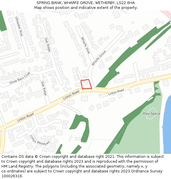 SPRING BANK, WHARFE GROVE, WETHERBY, LS22 6HA: Location map and indicative extent of plot