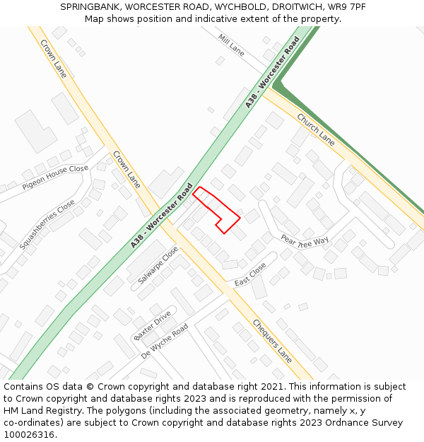 SPRINGBANK, WORCESTER ROAD, WYCHBOLD, DROITWICH, WR9 7PF: Location map and indicative extent of plot