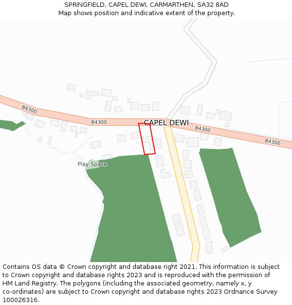 SPRINGFIELD, CAPEL DEWI, CARMARTHEN, SA32 8AD: Location map and indicative extent of plot