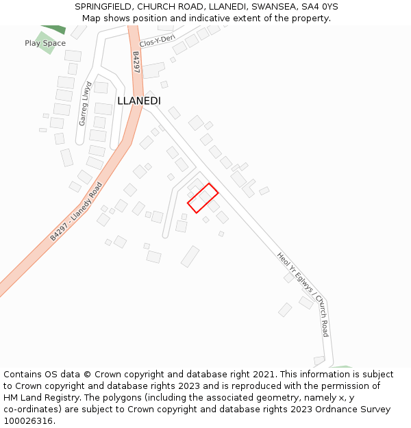 SPRINGFIELD, CHURCH ROAD, LLANEDI, SWANSEA, SA4 0YS: Location map and indicative extent of plot