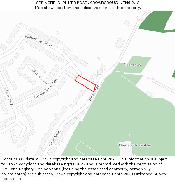 SPRINGFIELD, PILMER ROAD, CROWBOROUGH, TN6 2UG: Location map and indicative extent of plot