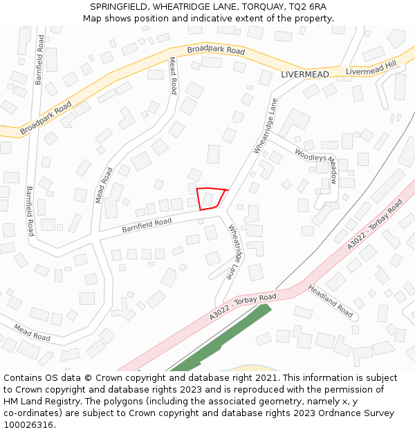 SPRINGFIELD, WHEATRIDGE LANE, TORQUAY, TQ2 6RA: Location map and indicative extent of plot