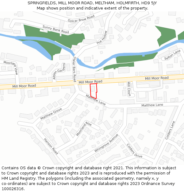 SPRINGFIELDS, MILL MOOR ROAD, MELTHAM, HOLMFIRTH, HD9 5JY: Location map and indicative extent of plot