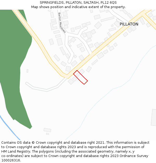 SPRINGFIELDS, PILLATON, SALTASH, PL12 6QS: Location map and indicative extent of plot