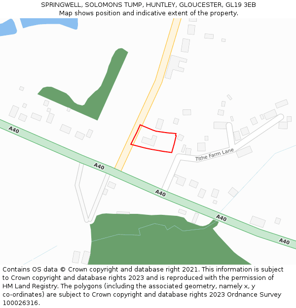 SPRINGWELL, SOLOMONS TUMP, HUNTLEY, GLOUCESTER, GL19 3EB: Location map and indicative extent of plot