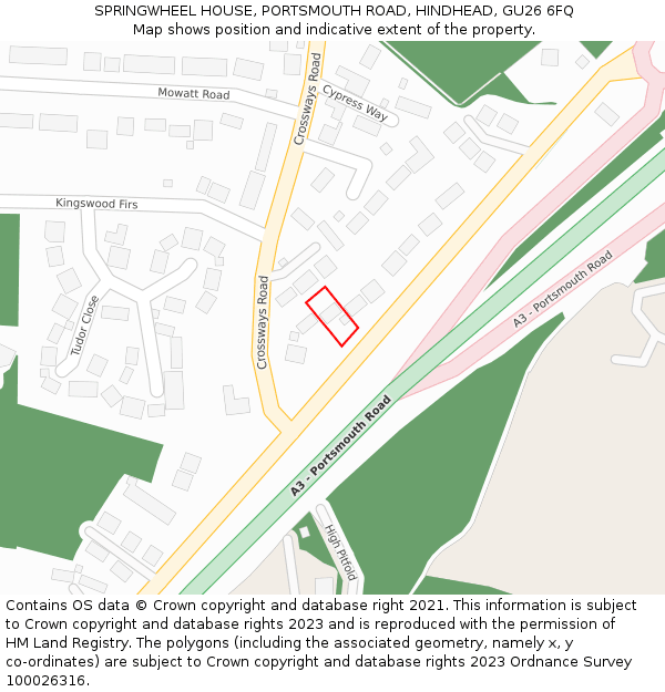 SPRINGWHEEL HOUSE, PORTSMOUTH ROAD, HINDHEAD, GU26 6FQ: Location map and indicative extent of plot