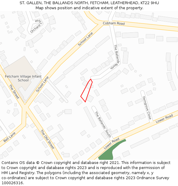 ST. GALLEN, THE BALLANDS NORTH, FETCHAM, LEATHERHEAD, KT22 9HU: Location map and indicative extent of plot