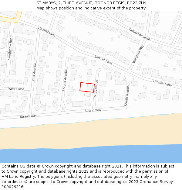 ST MARYS, 2, THIRD AVENUE, BOGNOR REGIS, PO22 7LN: Location map and indicative extent of plot