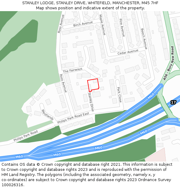 STANLEY LODGE, STANLEY DRIVE, WHITEFIELD, MANCHESTER, M45 7HF: Location map and indicative extent of plot