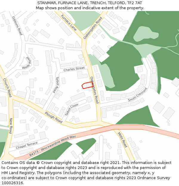 STANMAR, FURNACE LANE, TRENCH, TELFORD, TF2 7AT: Location map and indicative extent of plot