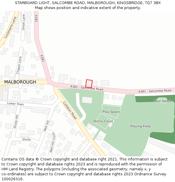 STARBOARD LIGHT, SALCOMBE ROAD, MALBOROUGH, KINGSBRIDGE, TQ7 3BX: Location map and indicative extent of plot