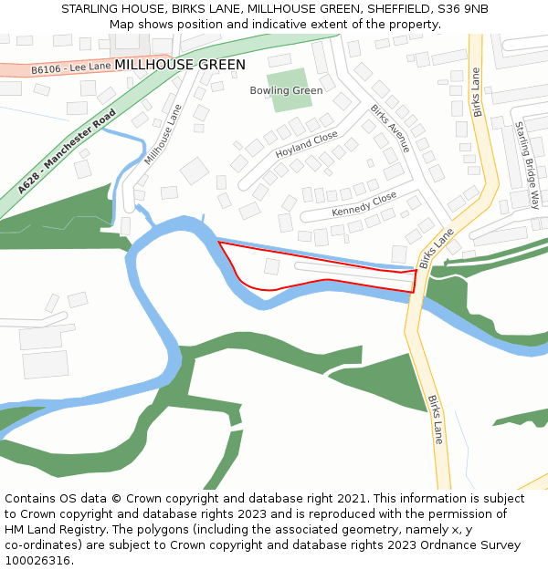 STARLING HOUSE, BIRKS LANE, MILLHOUSE GREEN, SHEFFIELD, S36 9NB: Location map and indicative extent of plot